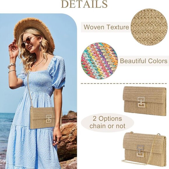 Straw Clutch Purse Women Summer Beach Handbag Envelope Wallet Crossbody main image 7